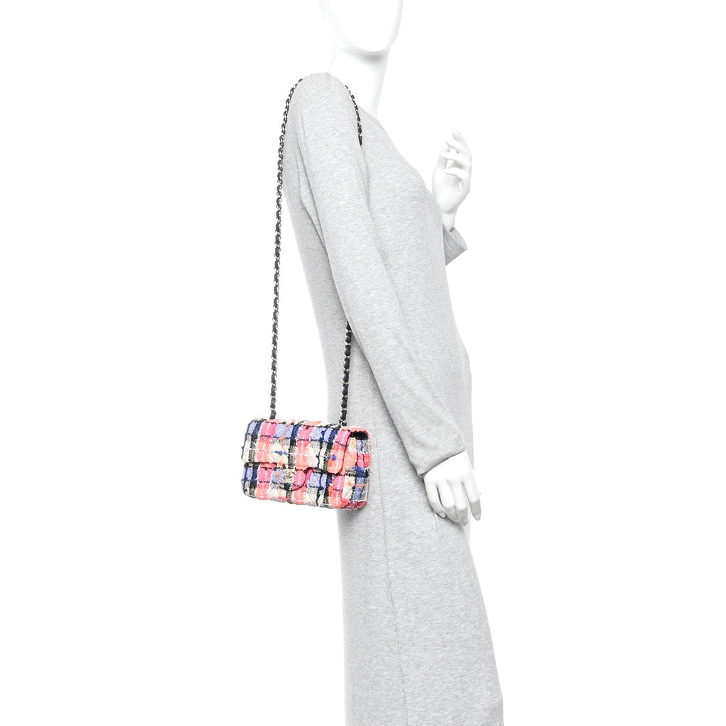 Tweed Quilted Mini Rectangular Flap Blue Orange Pink