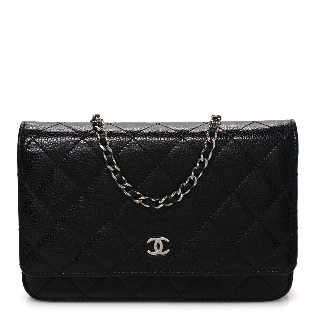 Caviar Quilted Wallet on Chain WOC Black