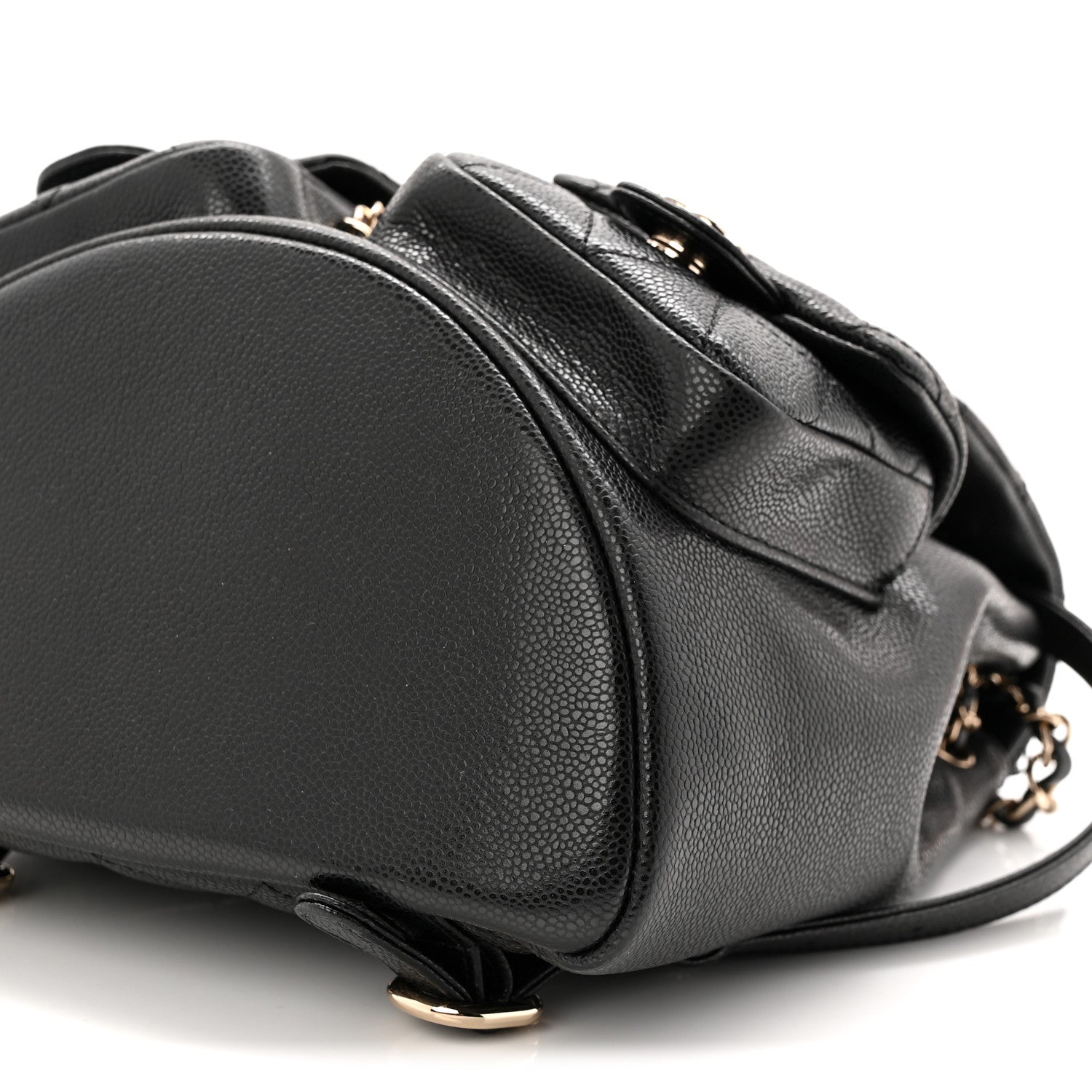 Shiny Caviar Quilted Medium Duma Pockets Drawstring Backpack Black