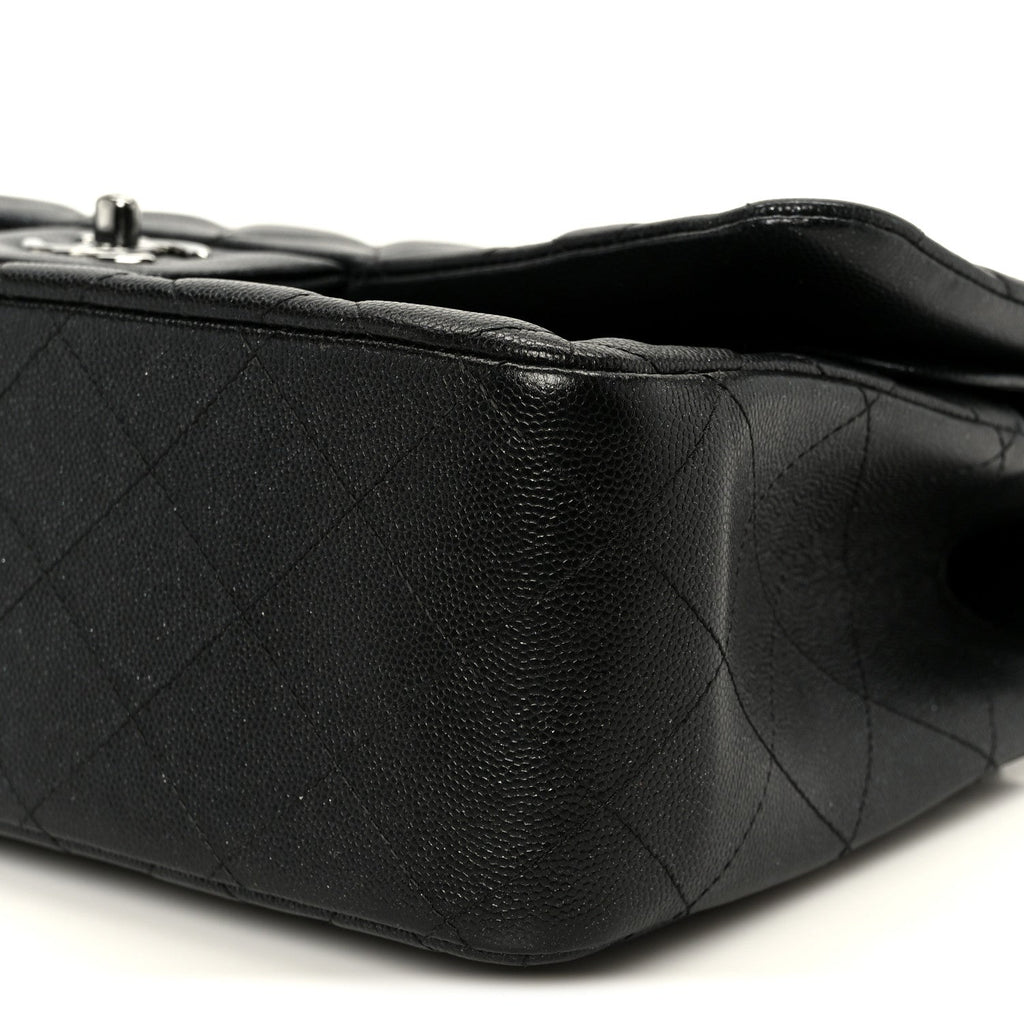 Iridescent Caviar Quilted Jumbo Double Flap Black
