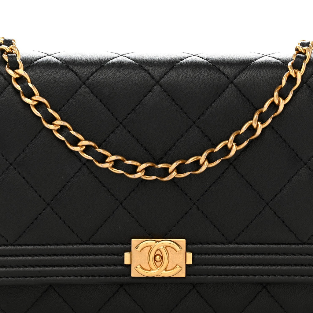 Lambskin Quilted Boy Wallet On Chain WOC Black