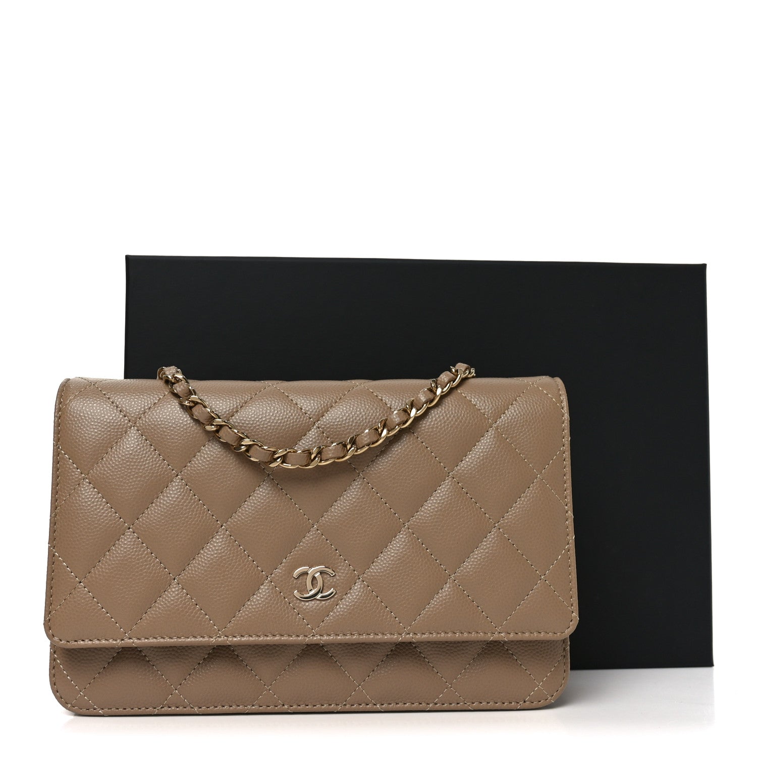 Caviar Quilted Wallet on Chain WOC Beige