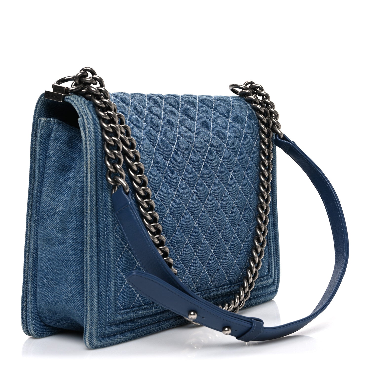 Denim Quilted Large Boy Flap Blue