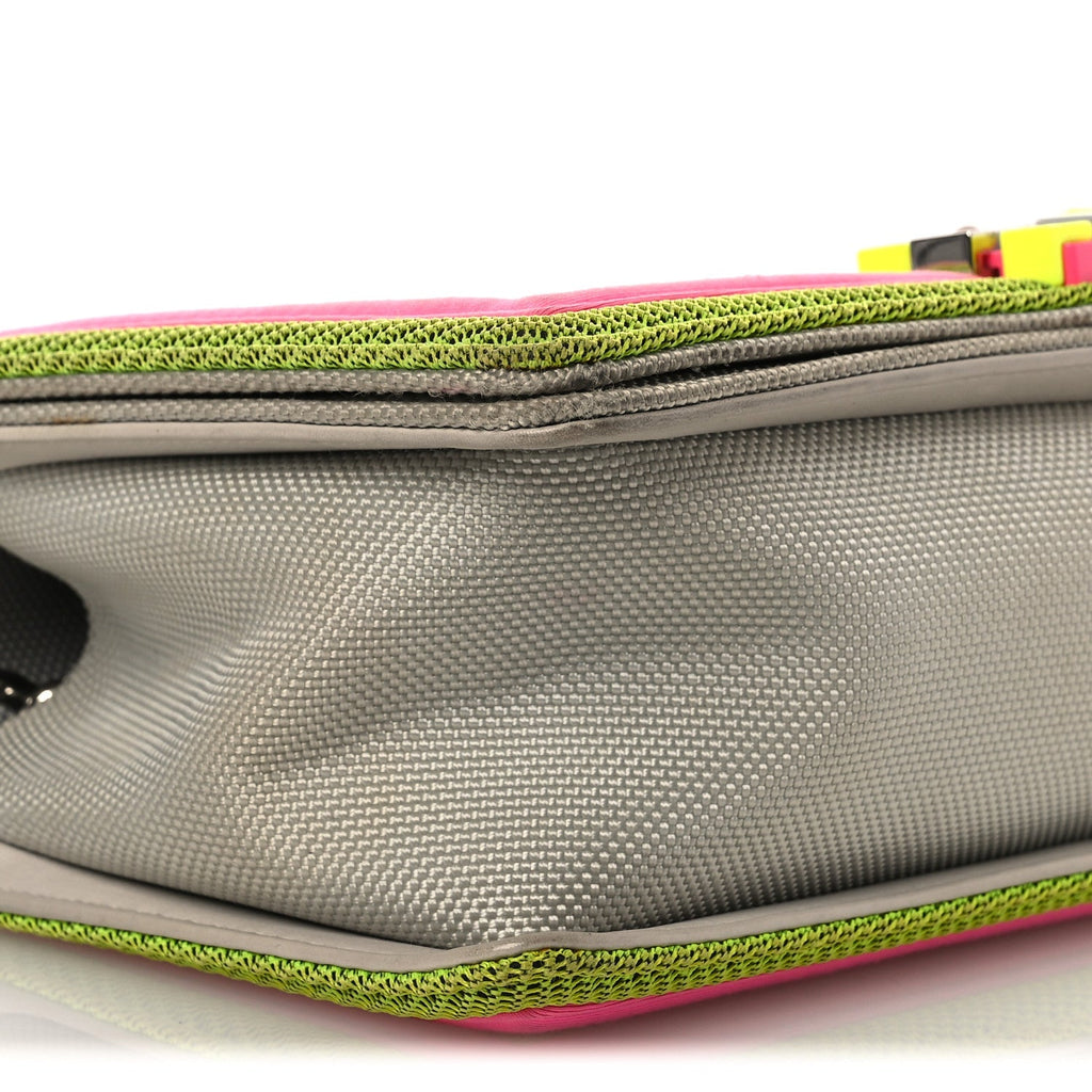 Canvas Quilted Medium Fluo Boy Flap Dark Grey Fuchsia Green