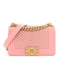 Calfskin Chevron Embroidered Small Boy By The Sea Flap Pink