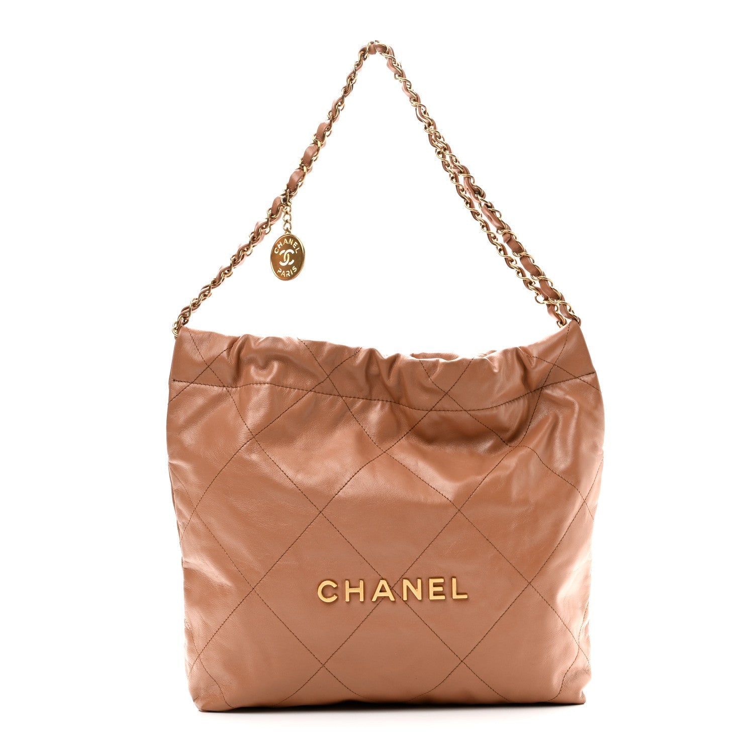 Shiny Calfskin Quilted Small Chanel 22 Beige