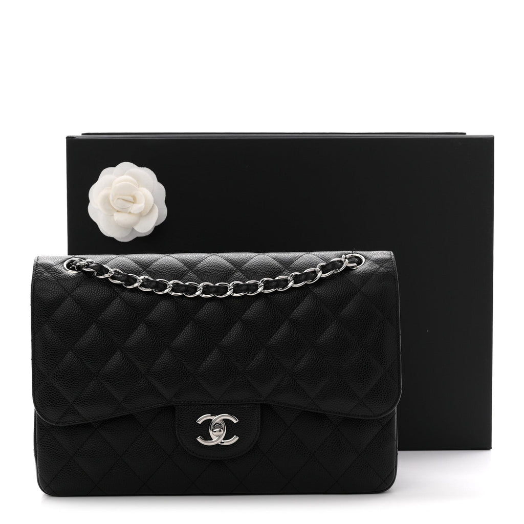 Caviar Quilted Jumbo Double Flap Black