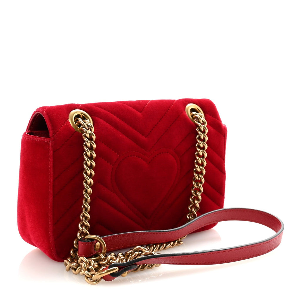 Velvet Matelasse Mini GG Marmont Shoulder Bag Hibiscus Red