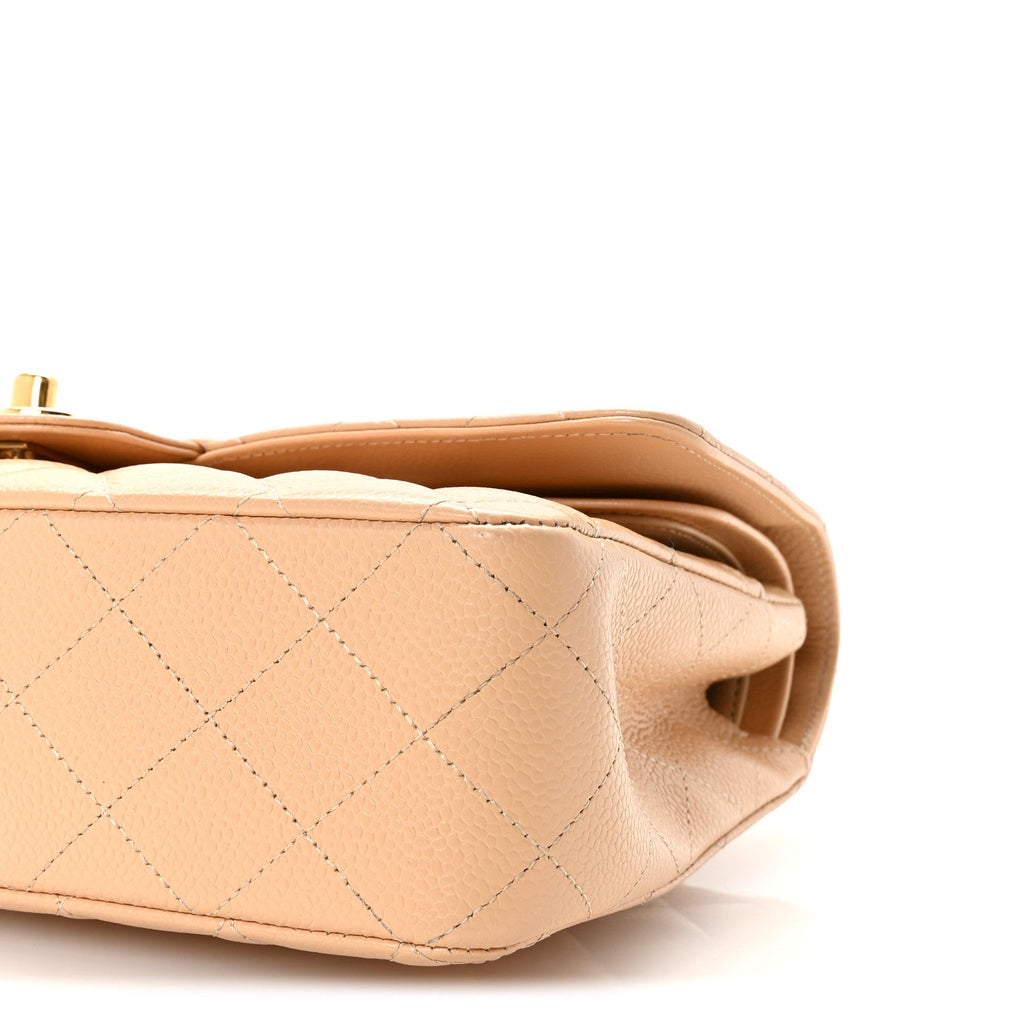 Caviar Quilted Medium Double Flap Beige