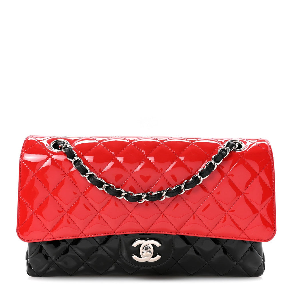 Patent Calfskin Quilted Bi-Color Medium Double Flap Black Red