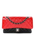 Patent Calfskin Quilted Bi-Color Medium Double Flap Black Red