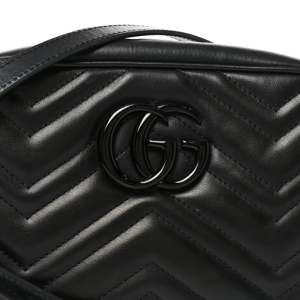 Calfskin Matelasse Monochrome Small GG Marmont Chain Shoulder Bag Black