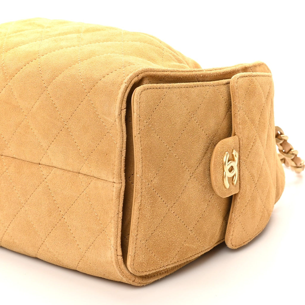 Suede Quilted Small Chanel 25 Handbag Beige