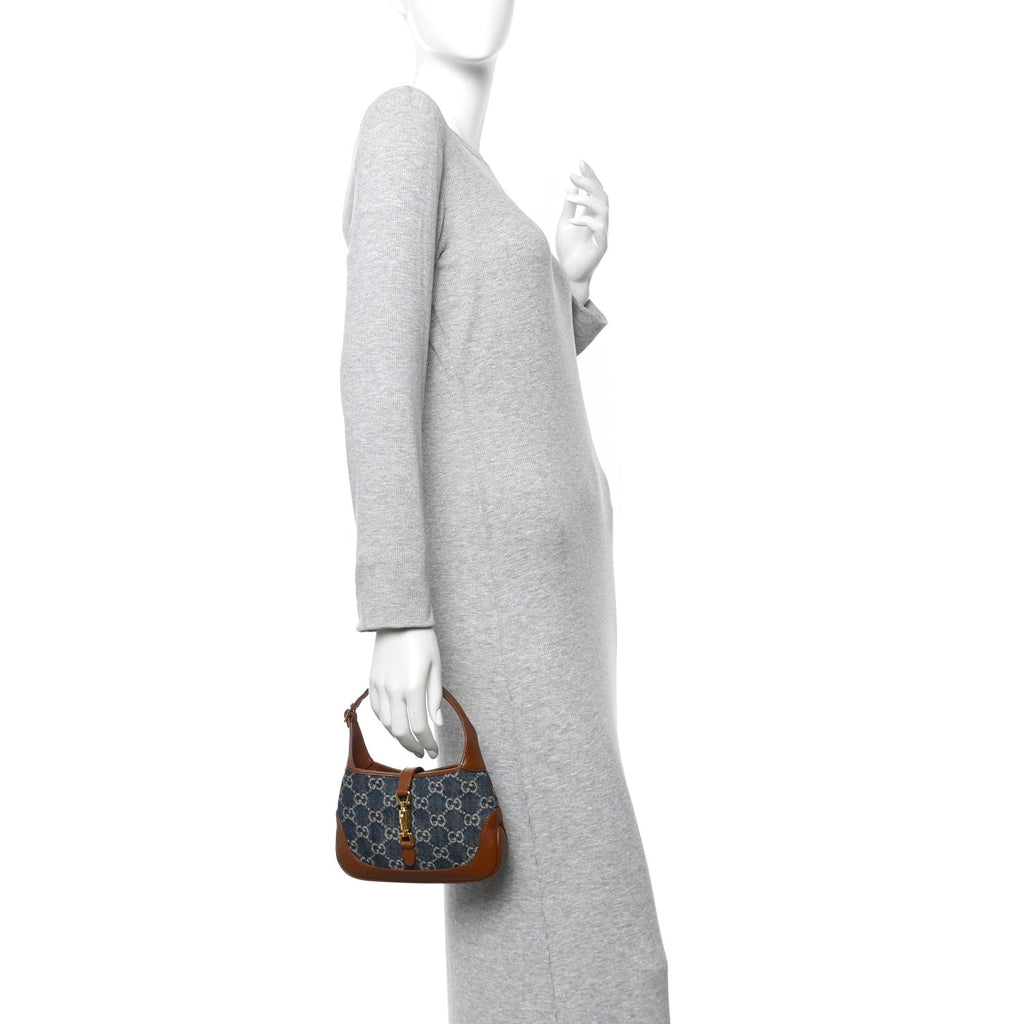 New Denim GG Monogram Calfskin Mini Jackie 1961 Hobo Blue Tea Cuir