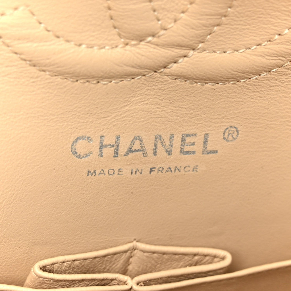 Caviar Quilted Medium Double Flap Beige