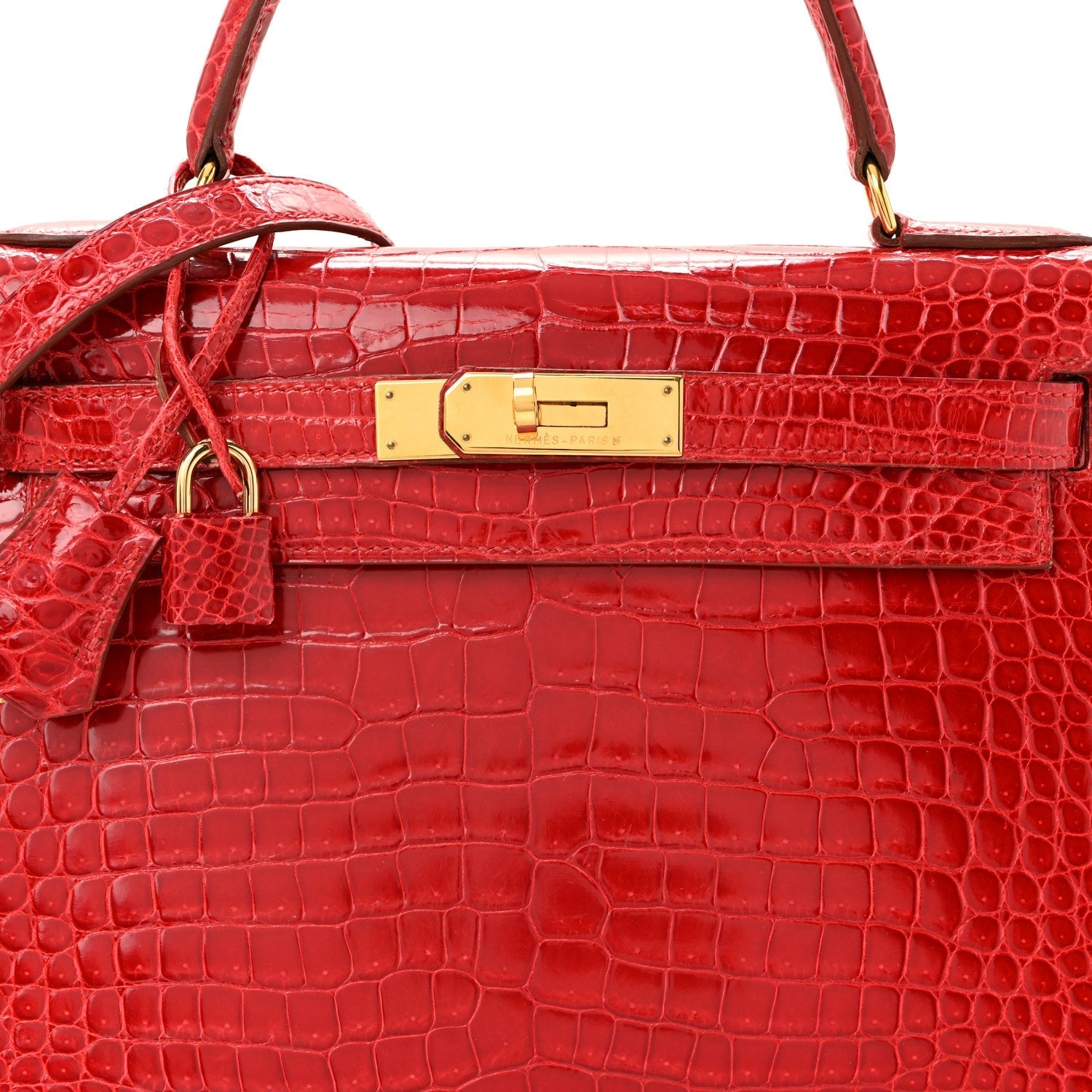 Shiny Porosus Crocodile Kelly Sellier 28 Rouge Vif