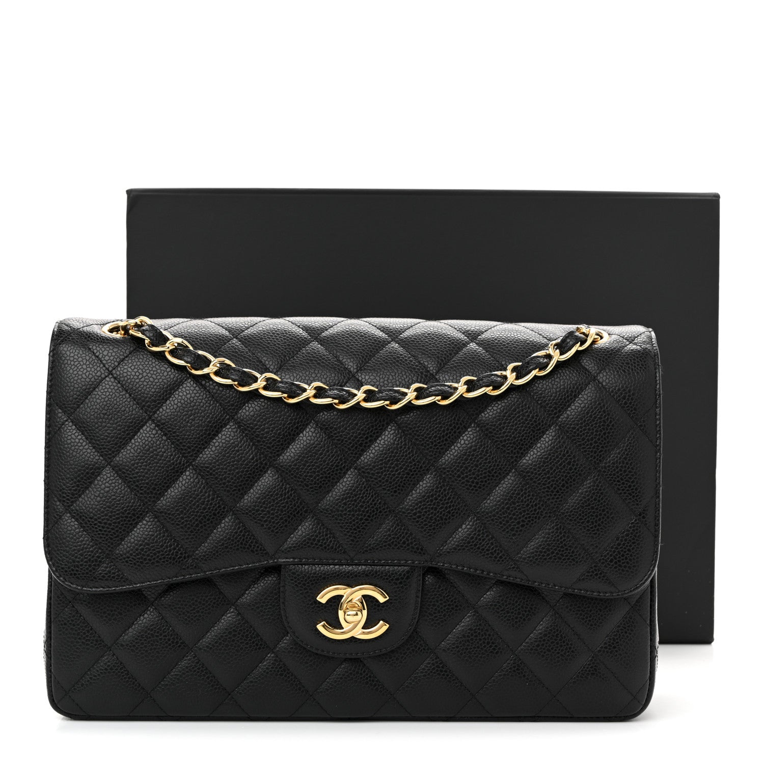 Caviar Quilted Jumbo Double Flap Black