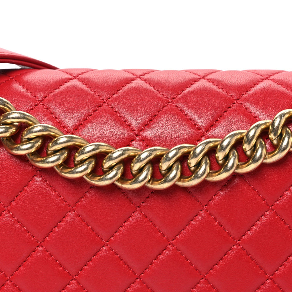 Lambskin Quilted Medium Boy Flap Red