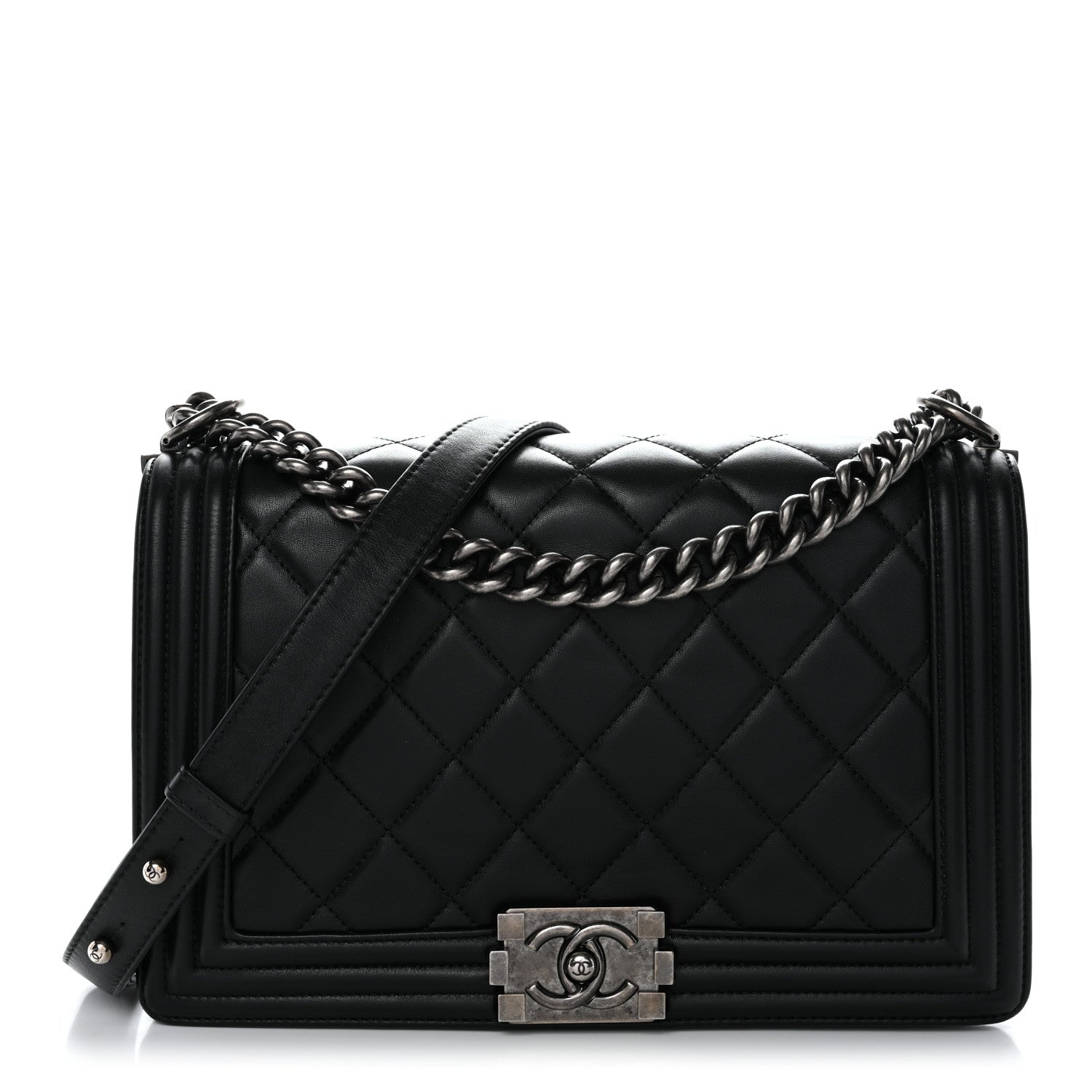 Calfskin Quilted Medium Boy Flap Black