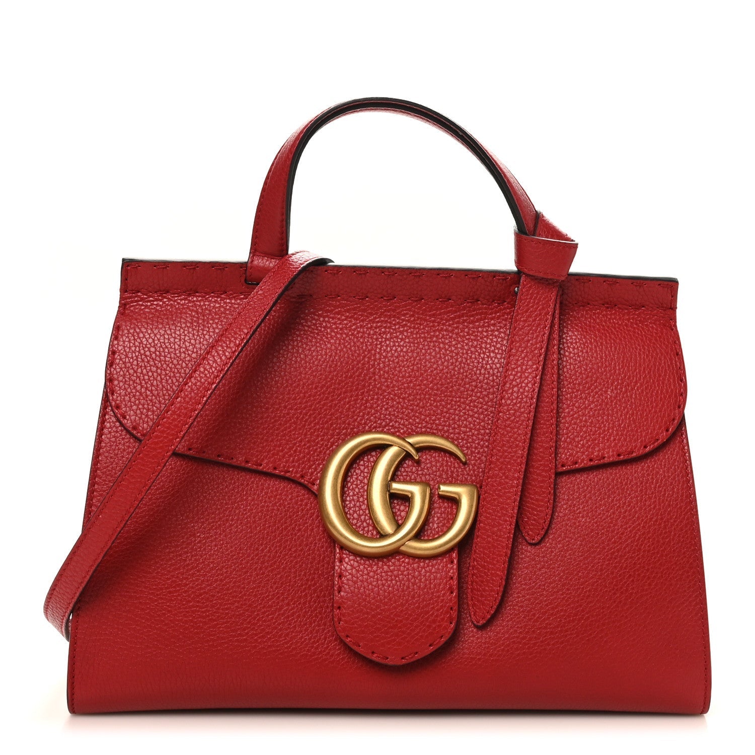 Calfskin Small GG Marmont Top Handle Bag Vulcanic Red