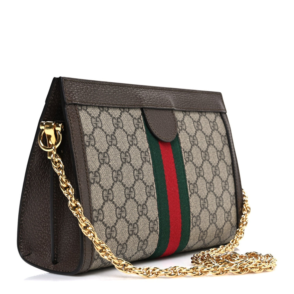 GG Supreme Monogram Web Small Ophidia Chain Shoulder Bag Brown