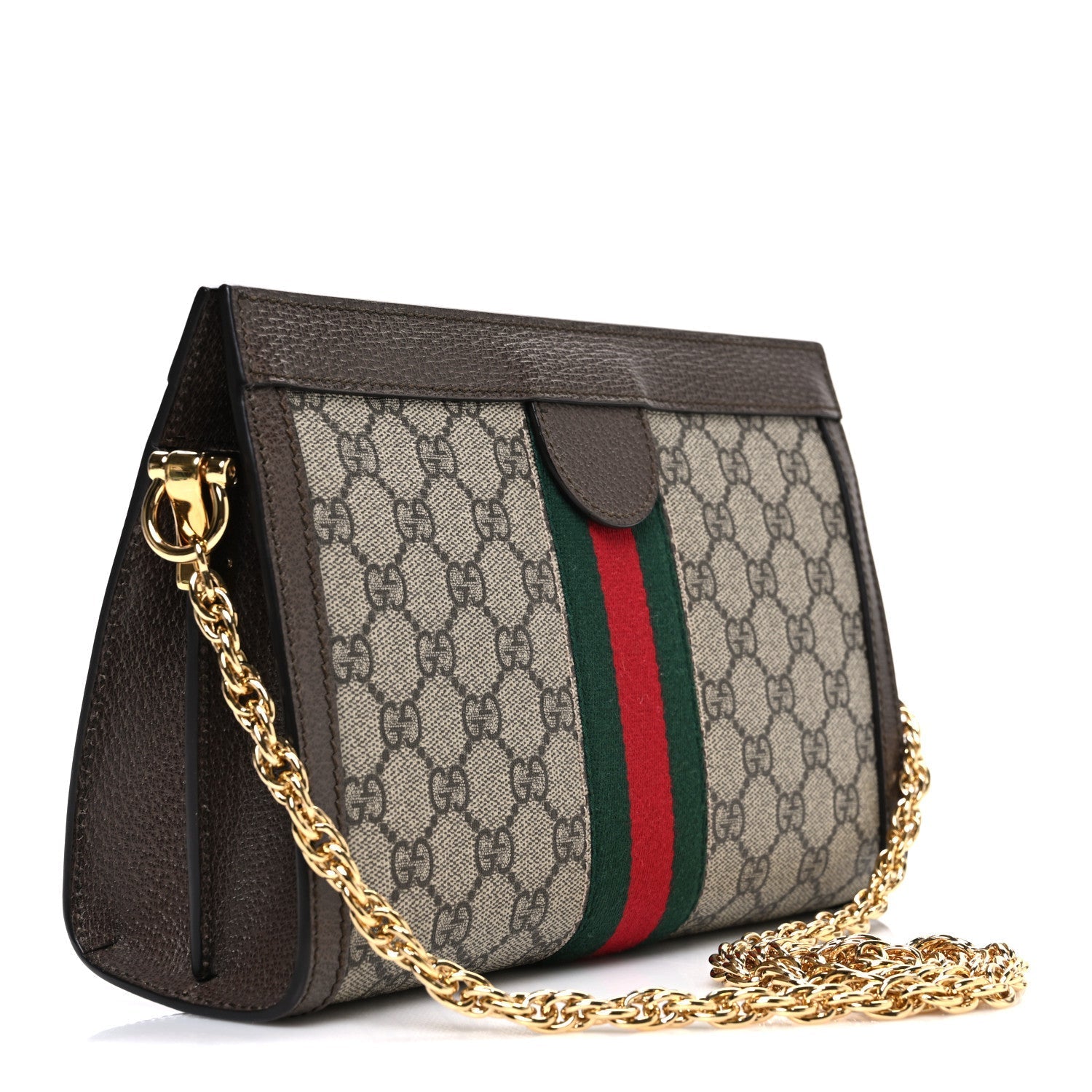 GG Supreme Monogram Web Small Ophidia Chain Shoulder Bag Brown