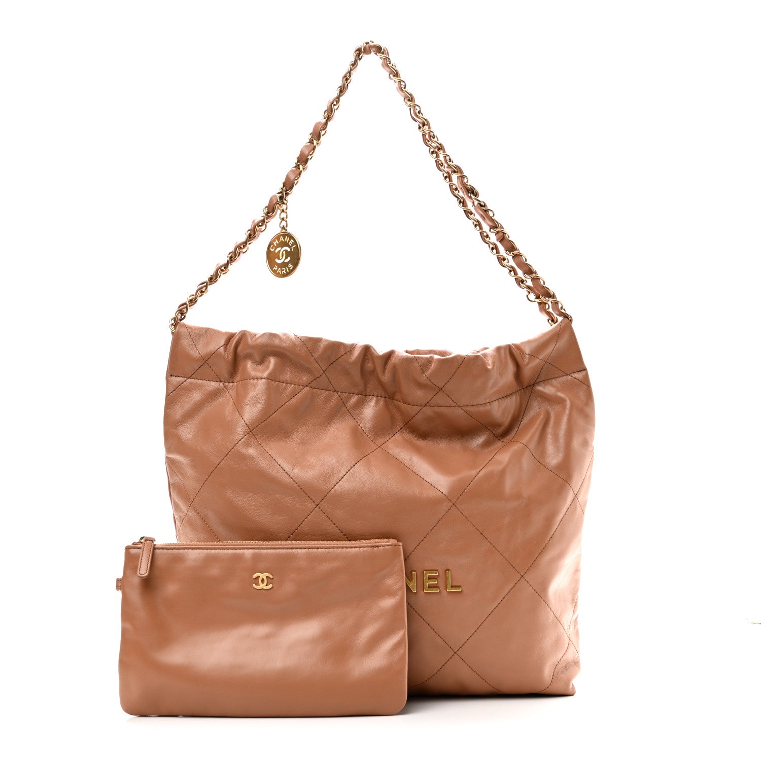 Shiny Calfskin Quilted Small Chanel 22 Beige