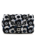 Satin Sequin Embellished Flower Mini Rectangular Flap Black White Blue