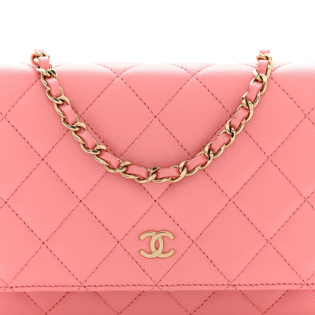 Caviar Quilted Wallet on Chain WOC Pink