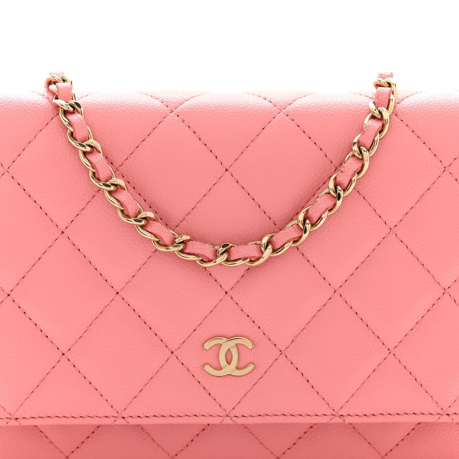 Caviar Quilted Wallet on Chain WOC Pink