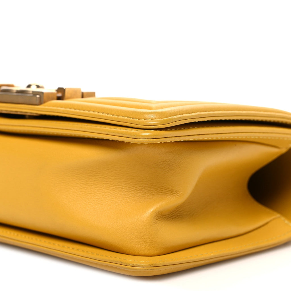 Lambskin Quilted Small Boy Flap Yellow