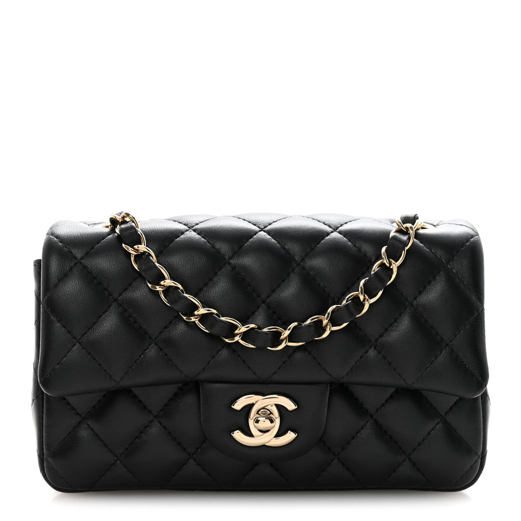 Lambskin Quilted Mini Rectangular Flap Black