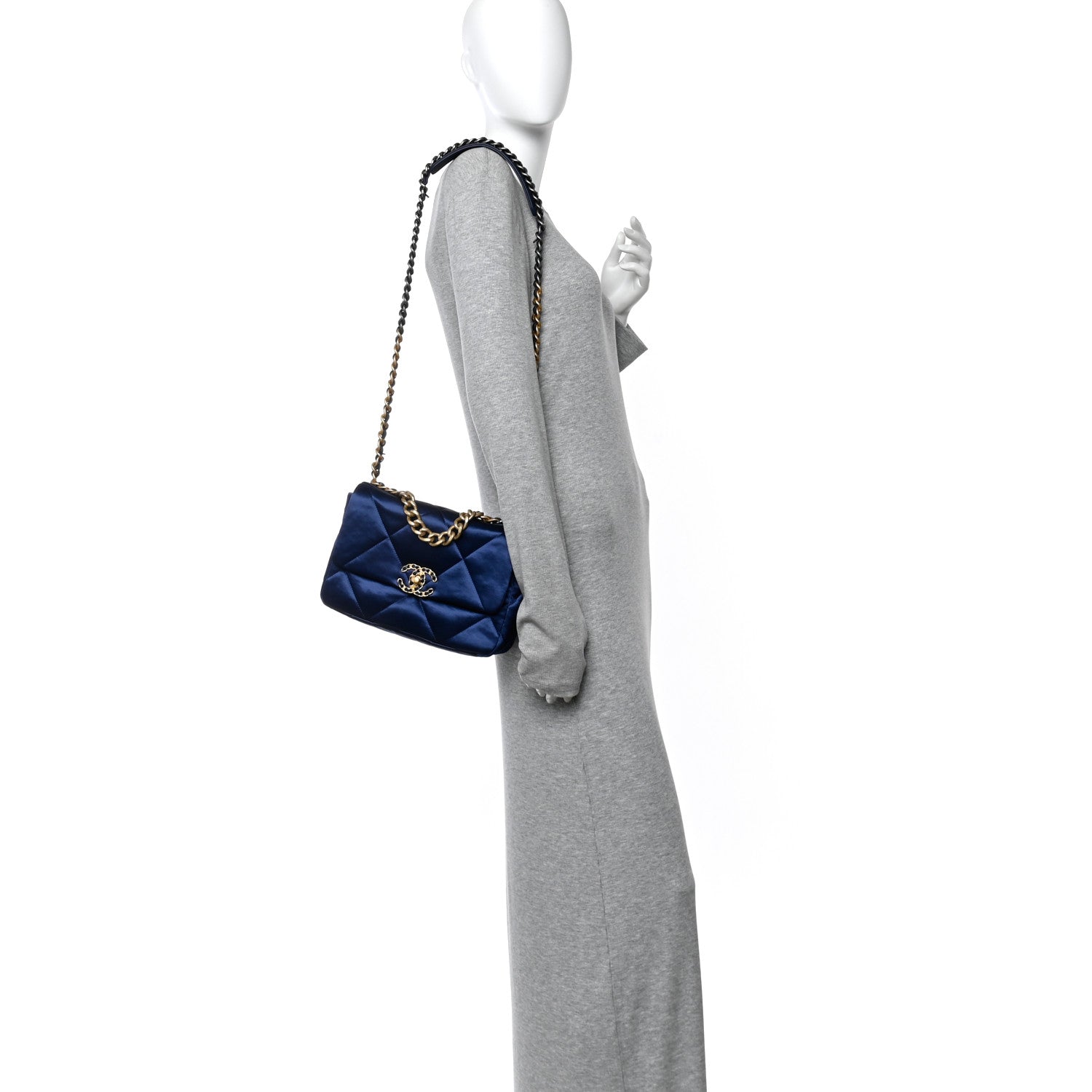 Satin Quilted Medium Chanel 19 Flap Blue