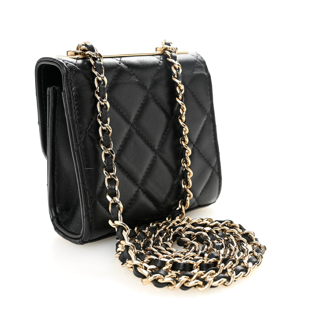 Lambskin Quilted Trendy CC Card Holder On Chain Black