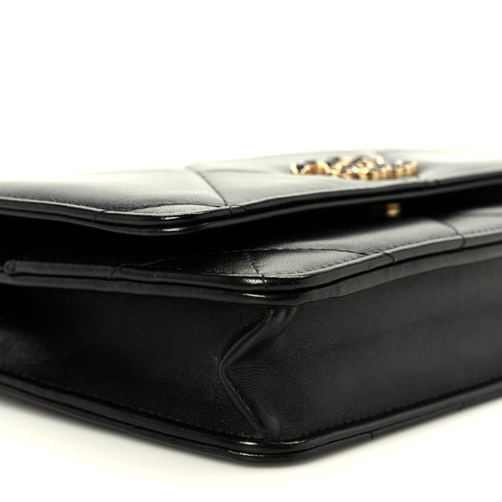 Lambskin Quilted Chanel 19 Wallet On Chain WOC Black