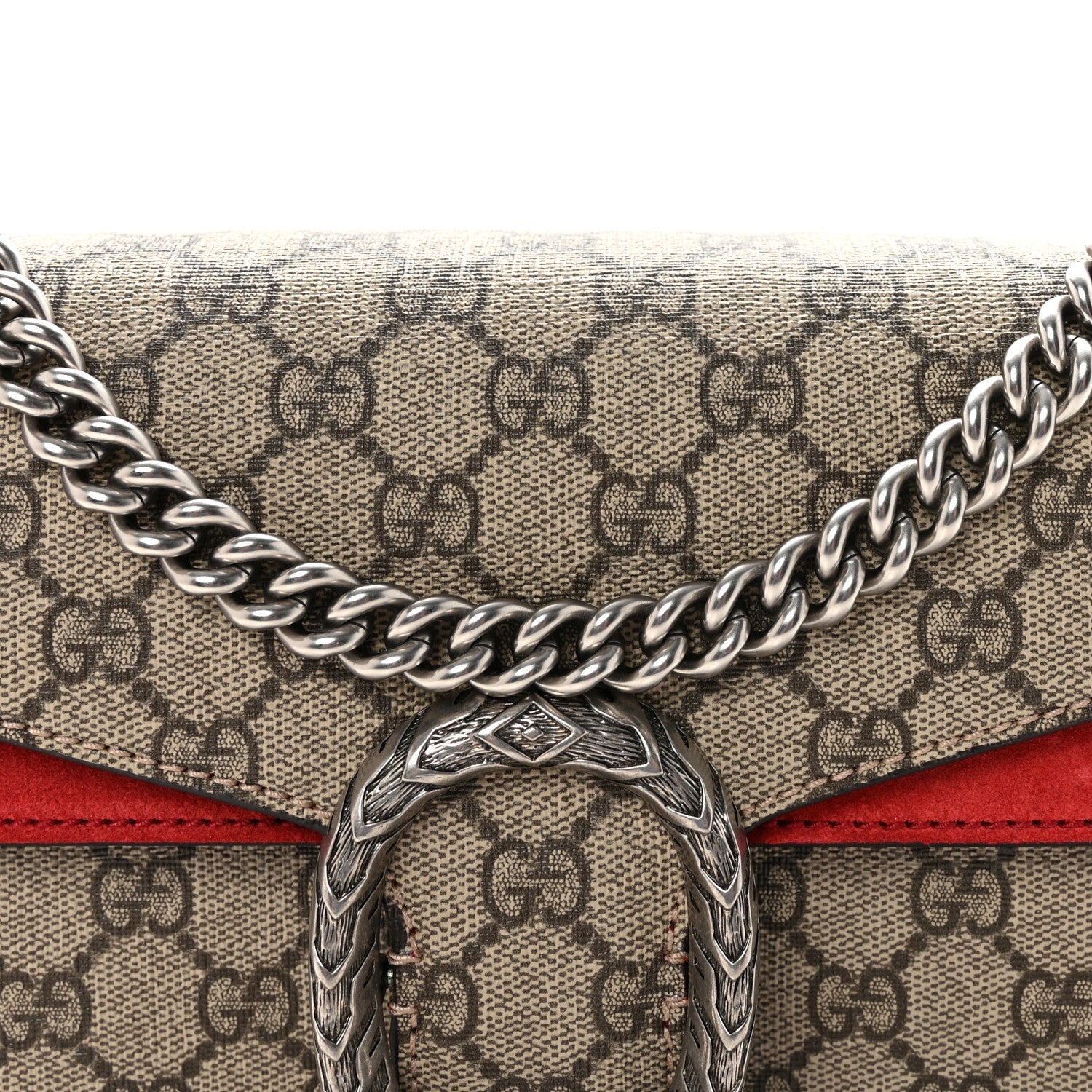 GG Supreme Monogram Suede Small Dionysus Shoulder Bag Beige Ebony Vulcanic Red