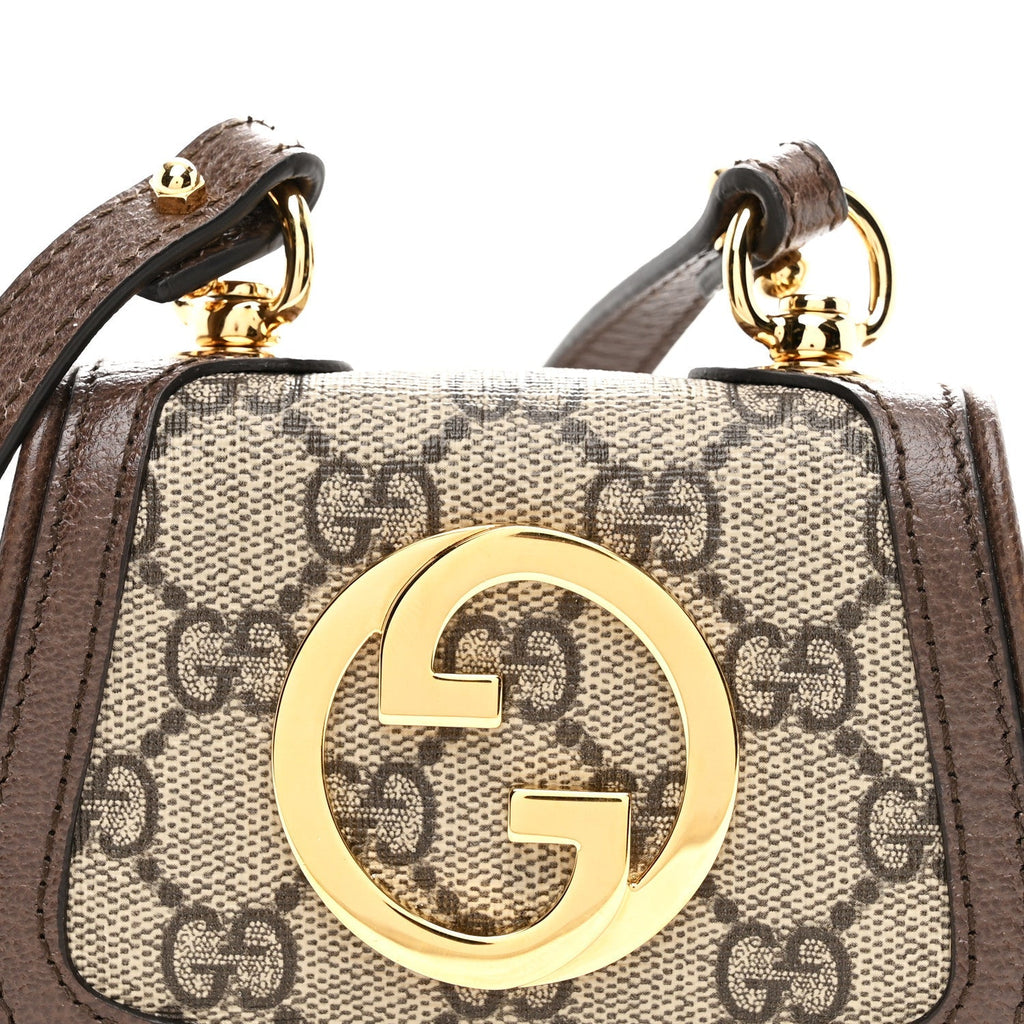 GG Supreme Monogram Textured Dollar Calfskin Blondie Card Case Wallet with Strap Beige Ebony New Acero
