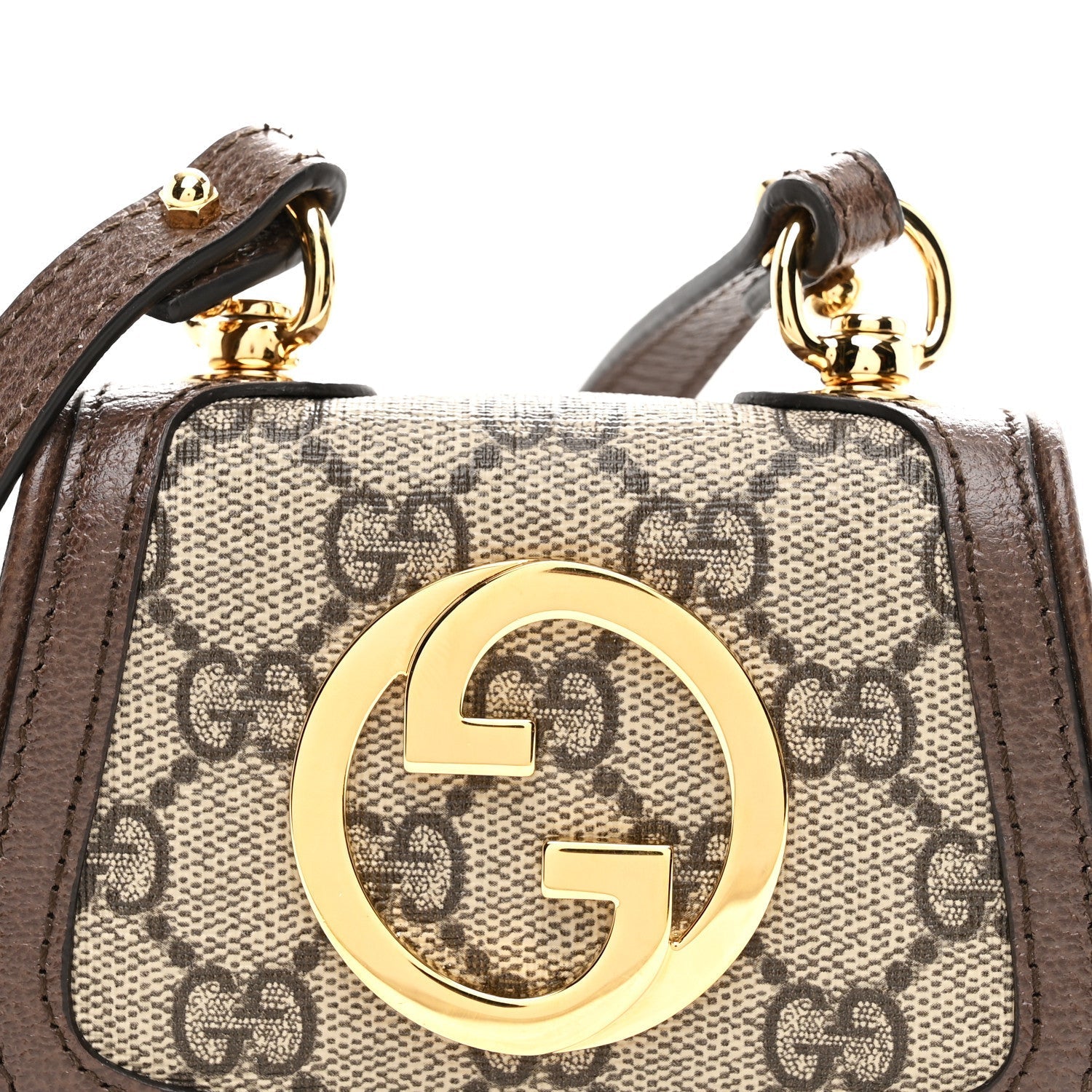 GG Supreme Monogram Textured Dollar Calfskin Blondie Card Case Wallet with Strap Beige Ebony New Acero