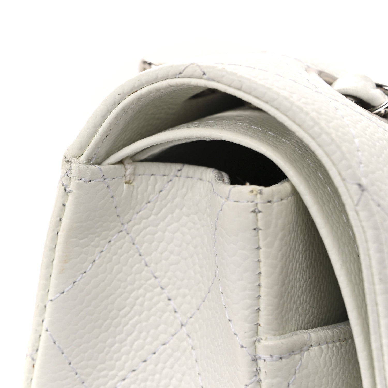 Caviar Quilted Medium Double Flap White
