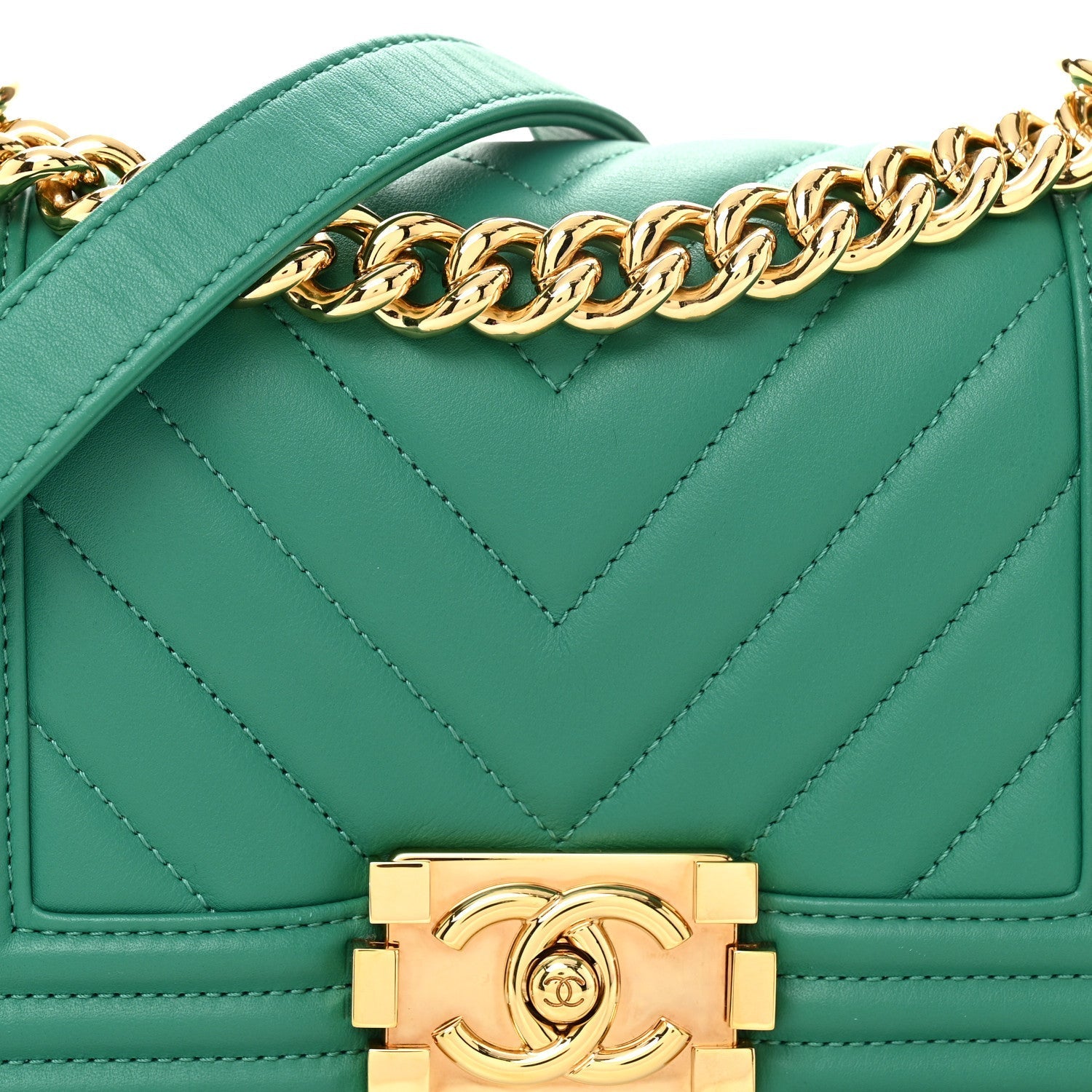 Calfskin Chevron Quilted Small Boy Flap Green