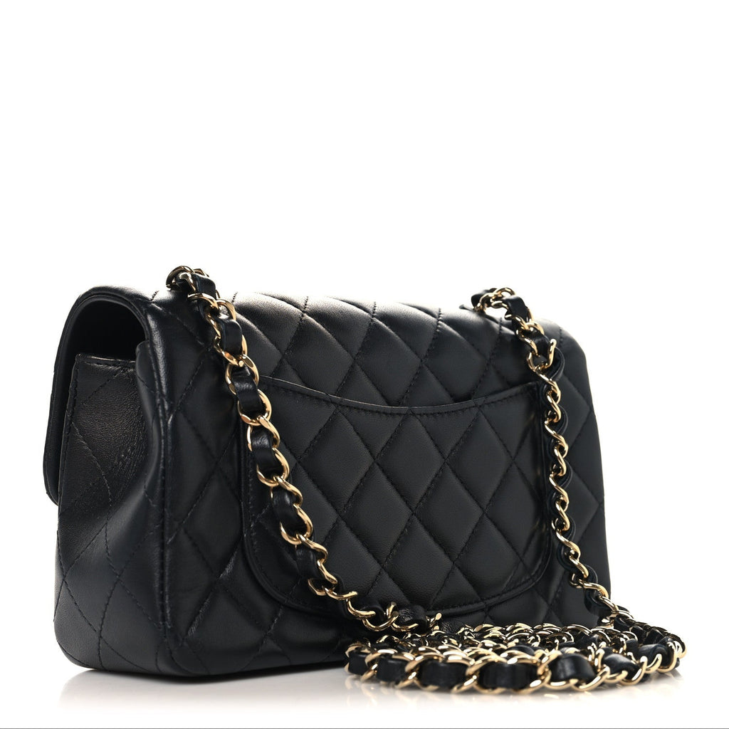 Lambskin Quilted Mini Rectangular Flap Black