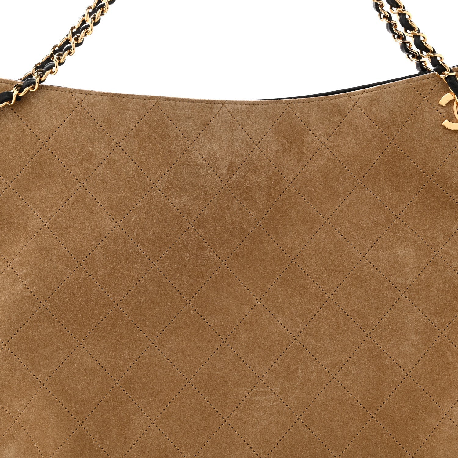 Suede Quilted Eyes On You Large Shopping Bag Beige
