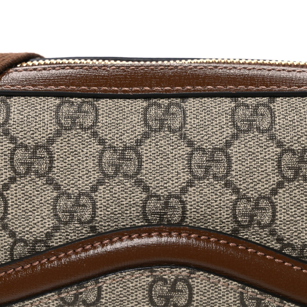 GG Supreme Monogram Azalea Calfskin Retro Interlocking G Messenger Shoulder Bag Beige Ebony Brown Sugar