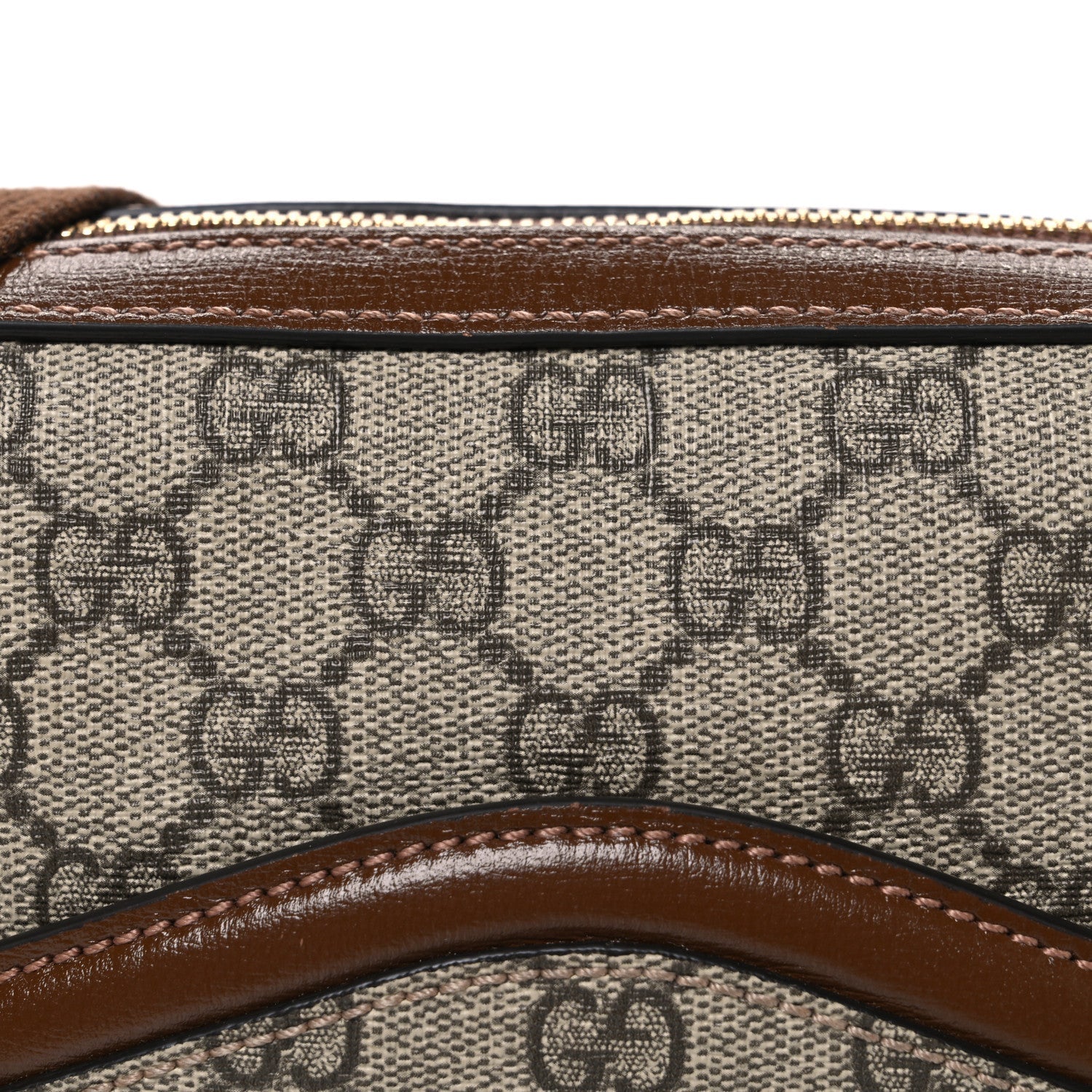 GG Supreme Monogram Azalea Calfskin Retro Interlocking G Messenger Shoulder Bag Beige Ebony Brown Sugar