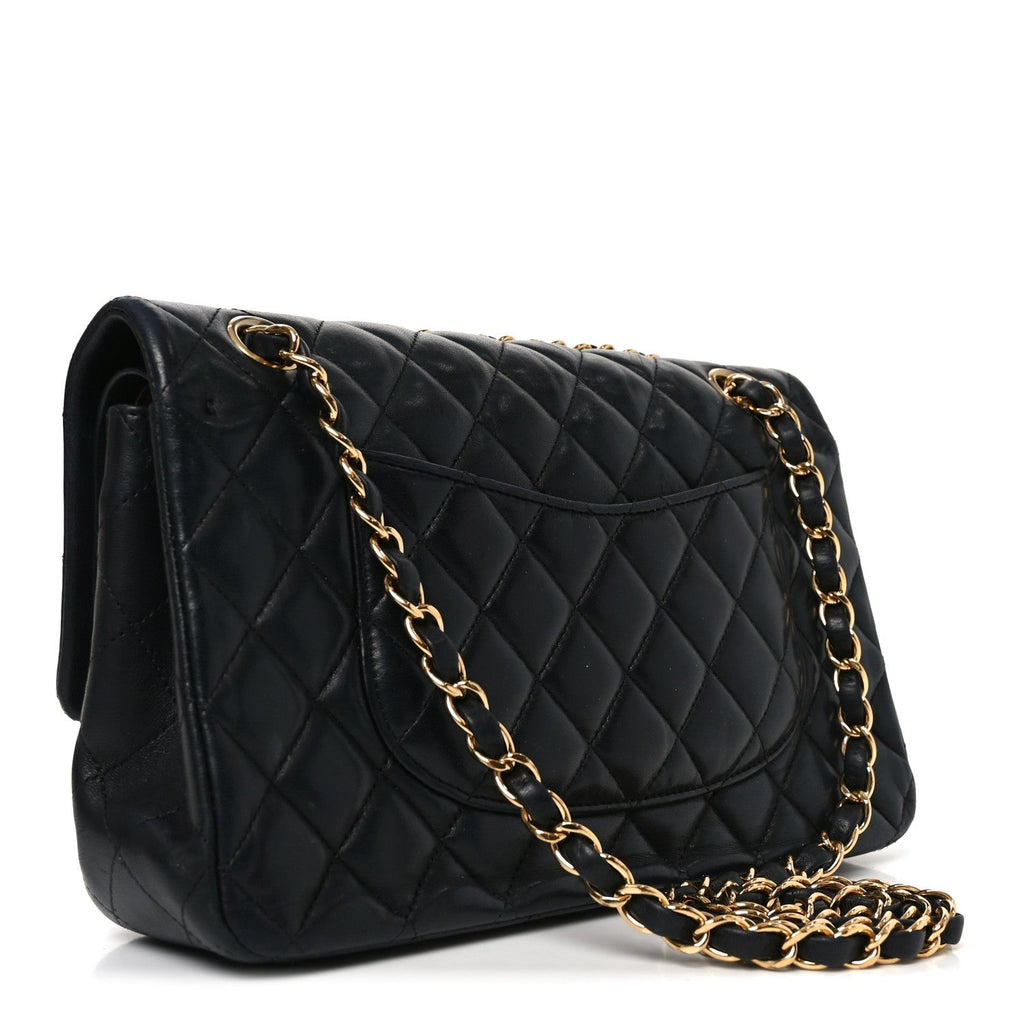 Lambskin Quilted Medium Double Flap Black
