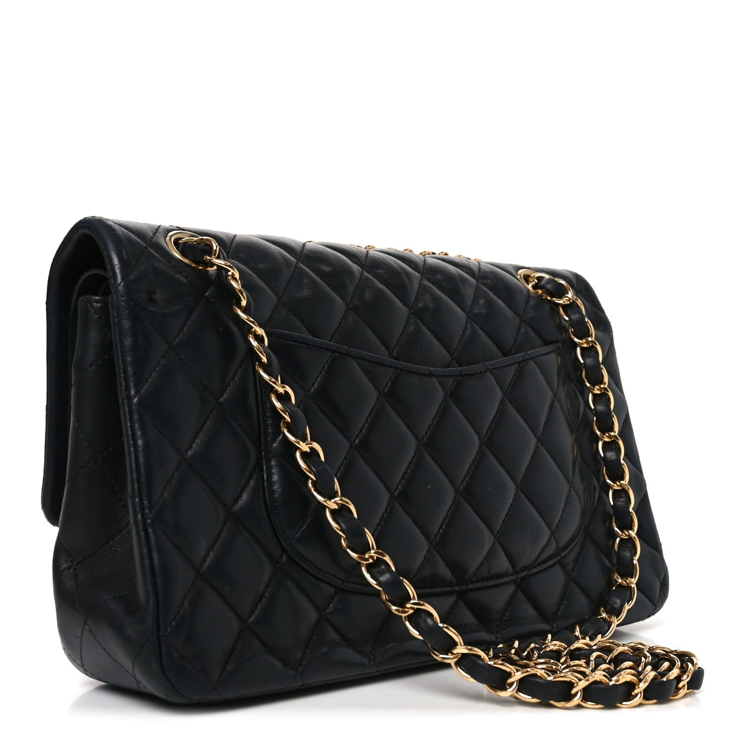 Lambskin Quilted Medium Double Flap Black