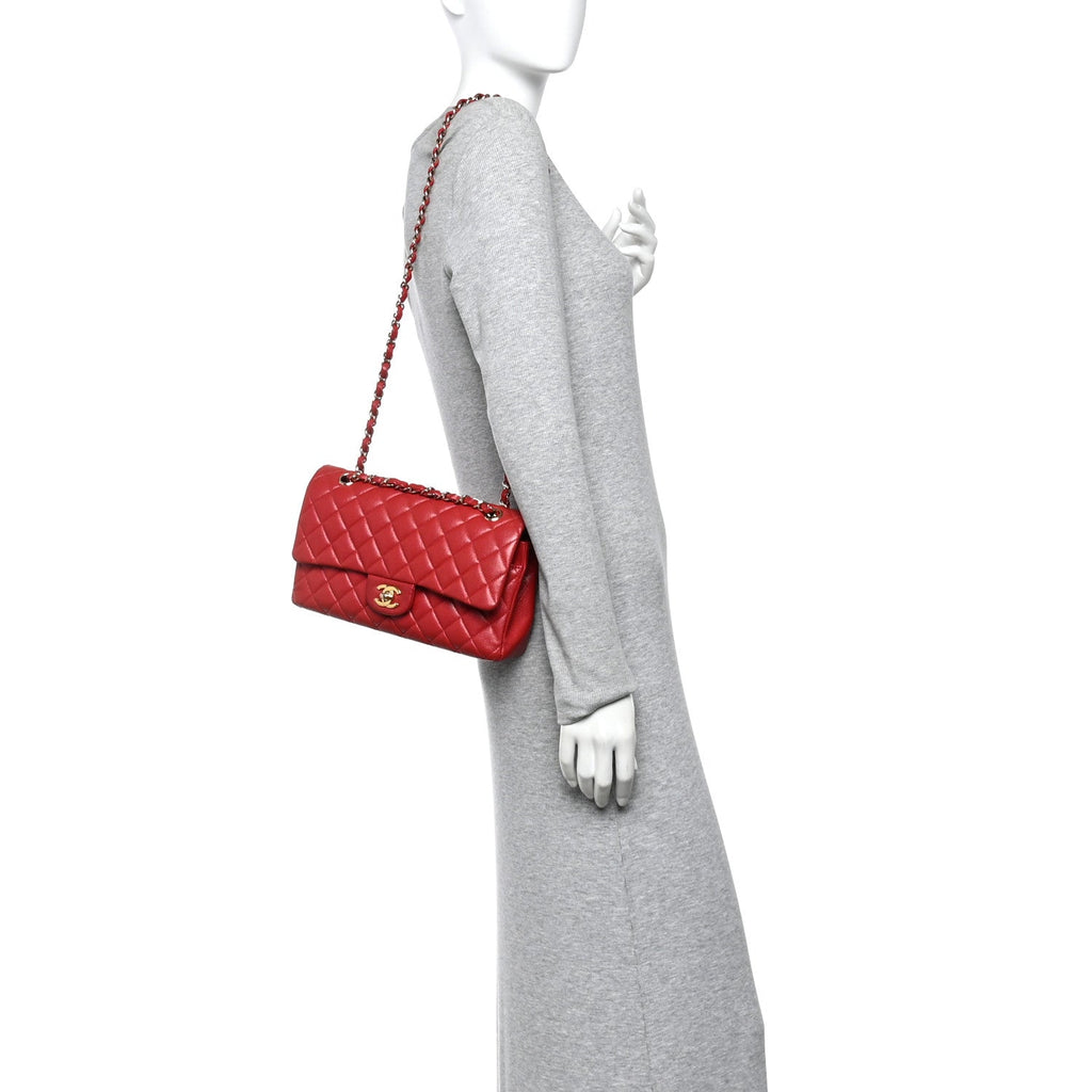 Caviar Quilted Medium Double Flap Red