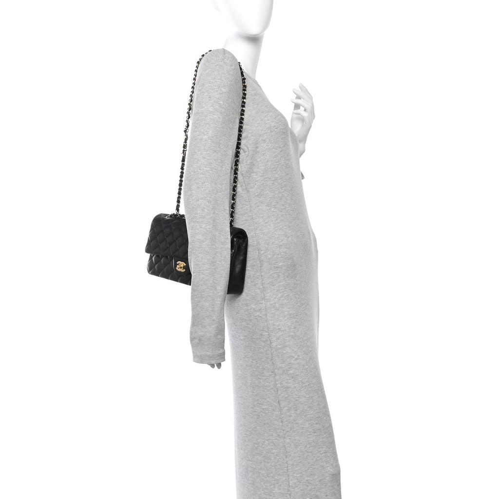 Lambskin Quilted Medium Double Flap Black