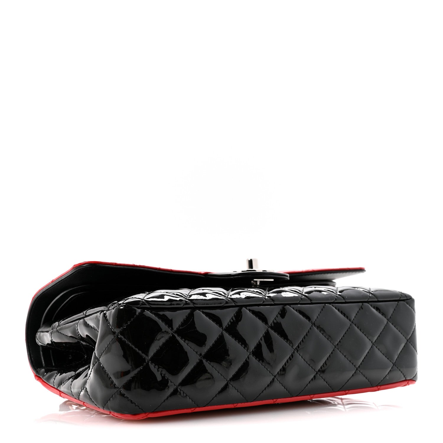 Patent Calfskin Quilted Bi-Color Medium Double Flap Black Red