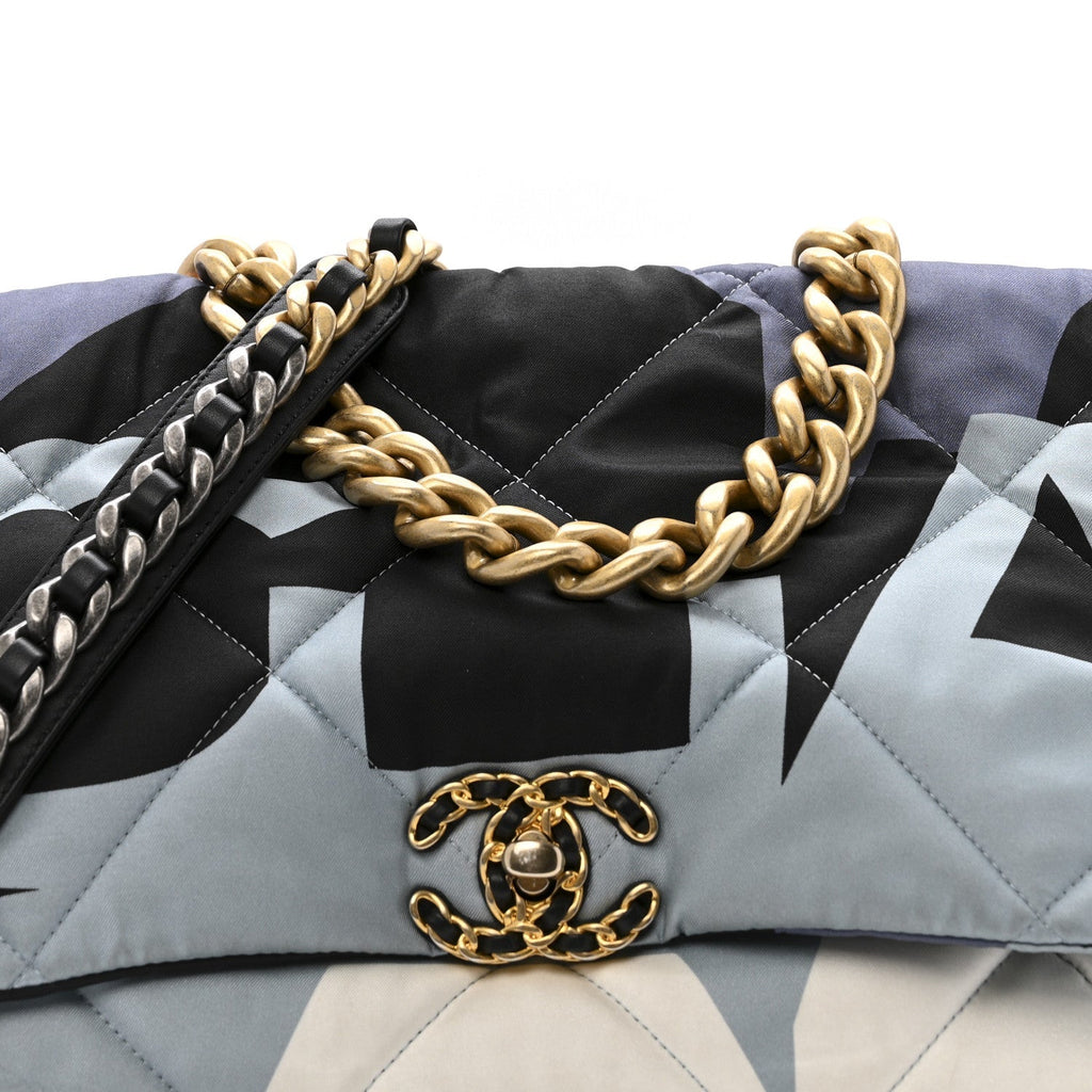 Silk Maxi Scarf Chanel 19 Flap Black Blue White
